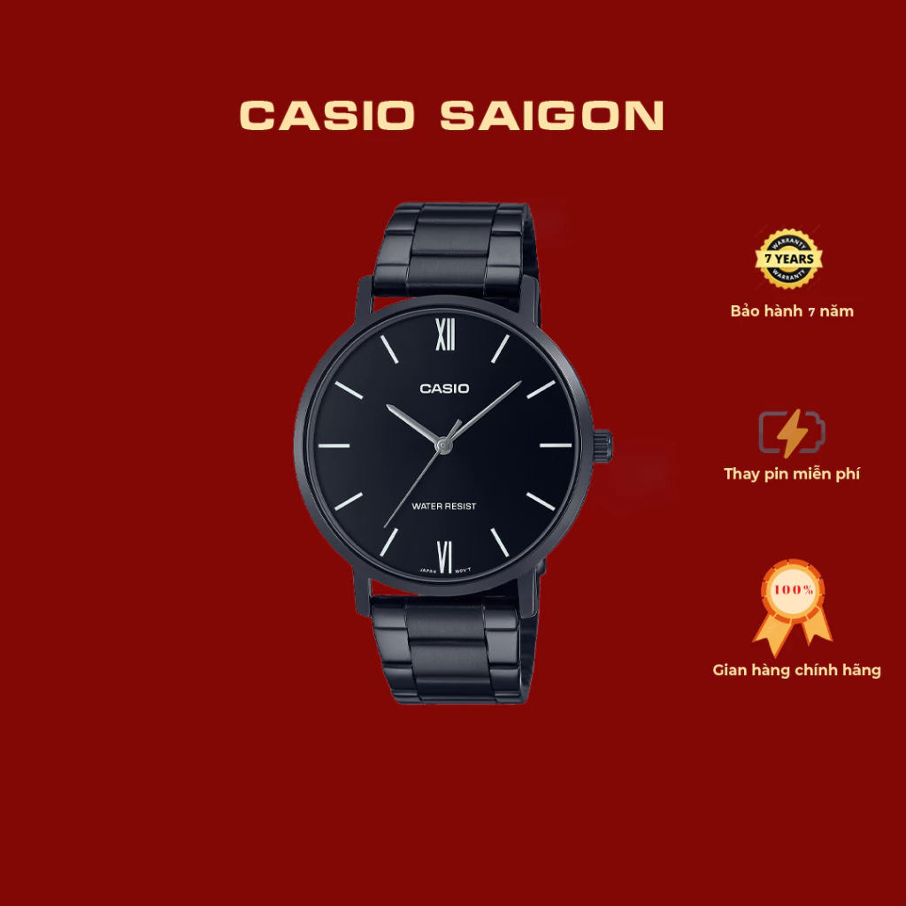 Đồng hồ nam Casio MTP-VT01B-1B dây kim loại đen 40mm