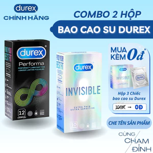 Bộ Combo 2 Hộp Bao Cao Su Durex Siêu Mỏng, Kéo Dài Thời Gian, Nhiều Gel Bôi Trơn Med love