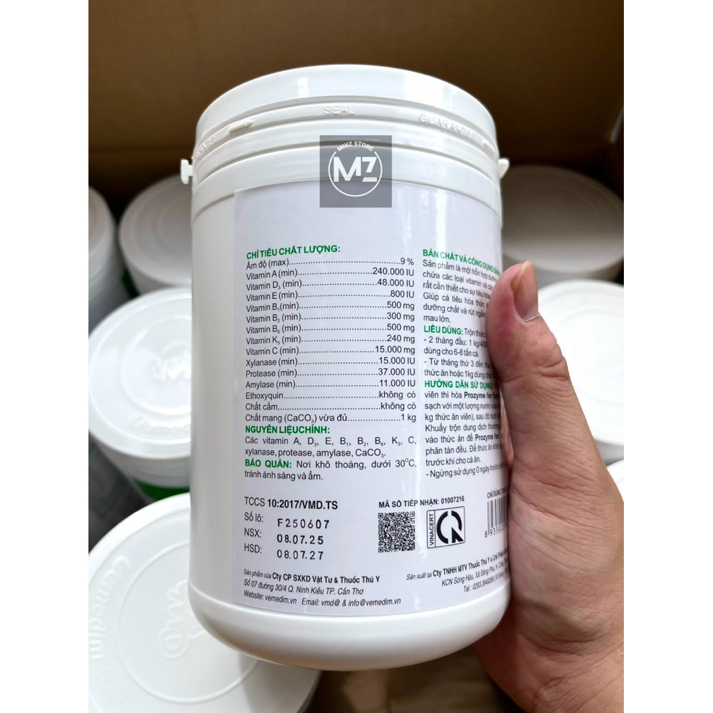 (COMBO 3 VÀ 6 HỘP) Men tiêu hoá Prozyme For Fish New bổ sung vitamin và enzyme cho Cá, Ếch, Lương, Ba Ba...Hộp (1kg)