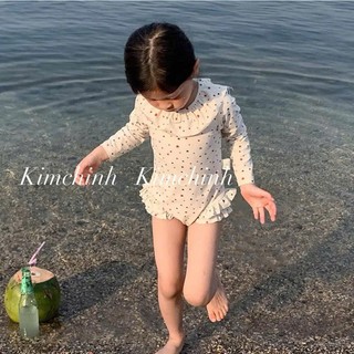 Đồ bơi bé gái 1 mảnh, bikini bé gái liền thân dài tay  hoạ tiết cầu vồng 8-30kg
