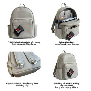 Balo da 98STU Local Brand Chính Hãng Basic Backpack Da PVC Đựng Vừa Laptop 15 Inch chống nước tặng kèm charm