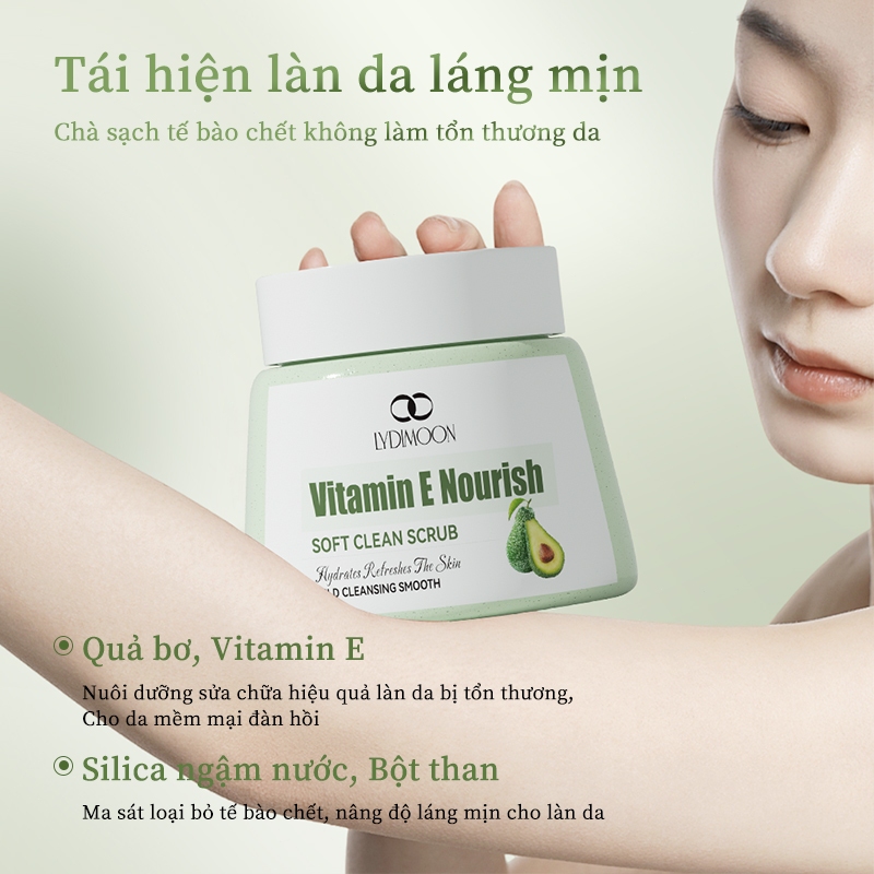 Kem Tẩy Tế Bào Chết Body, Làm Sạch Da Chết, Mịn Da, Giảm Da Sần Da Gà, Làm Sáng Da, Vitamin E LYDIMOON, 250g