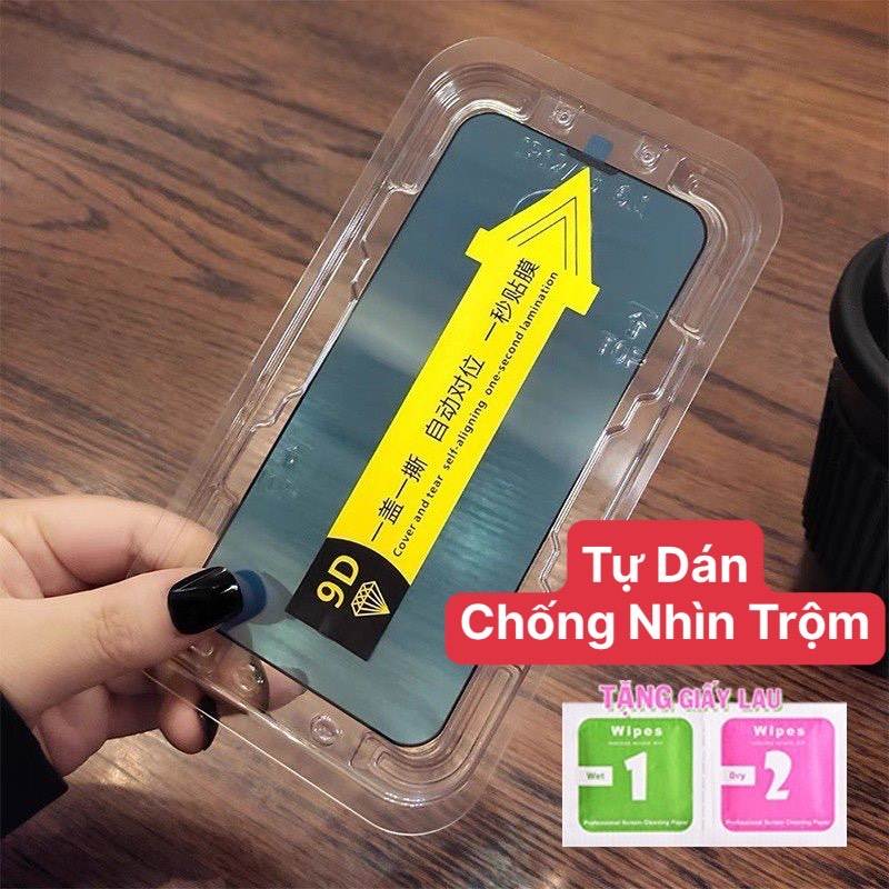 Kính cường lực kingkong có khung tự dán chống nhìn trộm chống vân tay tặng kèm giấy lau màn hình từ 7Plus đến 16Promax