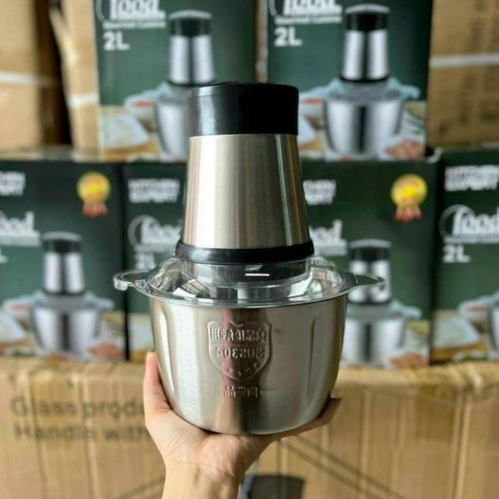 Máy xay thịt xay thực phẩm đa năng cối inox dung tích 2L dao 4 lưỡi công suất 250W cực khoẻ