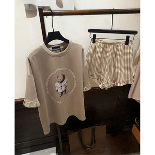 •𝙆𝙞𝙣𝙜𝙨𝙝𝙤𝙥𝙗𝙚𝙖𝙪𝙩𝙮•Set Cộc Áo Phông Nâu Mix Quần Kẻ QC