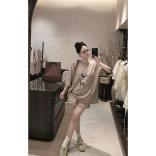 •𝙆𝙞𝙣𝙜𝙨𝙝𝙤𝙥𝙗𝙚𝙖𝙪𝙩𝙮•Set Cộc Áo Phông Nâu Mix Quần Kẻ QC