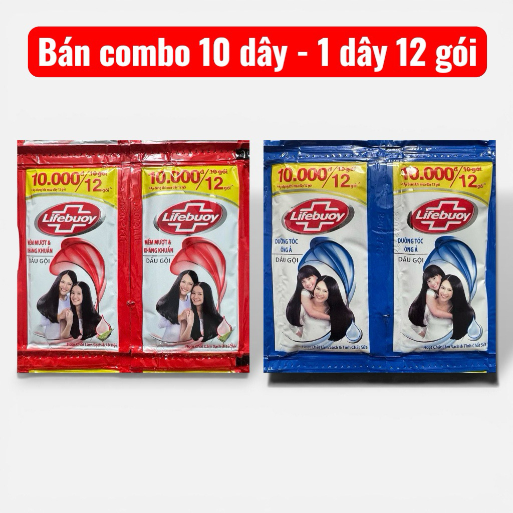 Combo 10 Dây Dầu Gội Lifebuoy Gói (120 Gói) – Sạch Khuẩn, Mềm Mượt, Dưỡng Tóc Óng Ả | Tiện Lợi Du Lịch