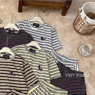 VMY Studio - Set bộ quần áo kẻ mềm mịn thêu ngựa không nóng co dãn thoải mái hàng QCCC nữ