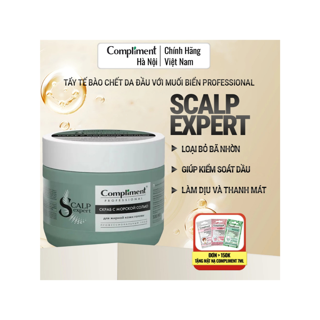 Tẩy tế bào chết da đầu Compliment Scalp Expert muối biển 300ml – Giúp sạch dầu, giảm ngứa, mượt tóc