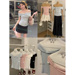 WGWE | Áo thun trễ vai dáng ôm croptop, style Hàn – W9182#