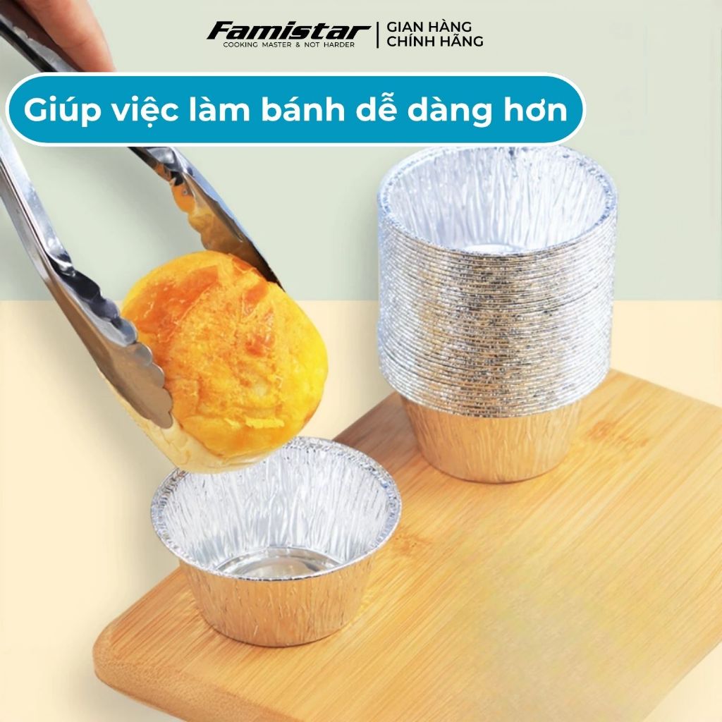 Combo 200 chén khay giấy bạc nướng FAMISTAR, khuôn làm bánh tart giấy bạc nướng GB
