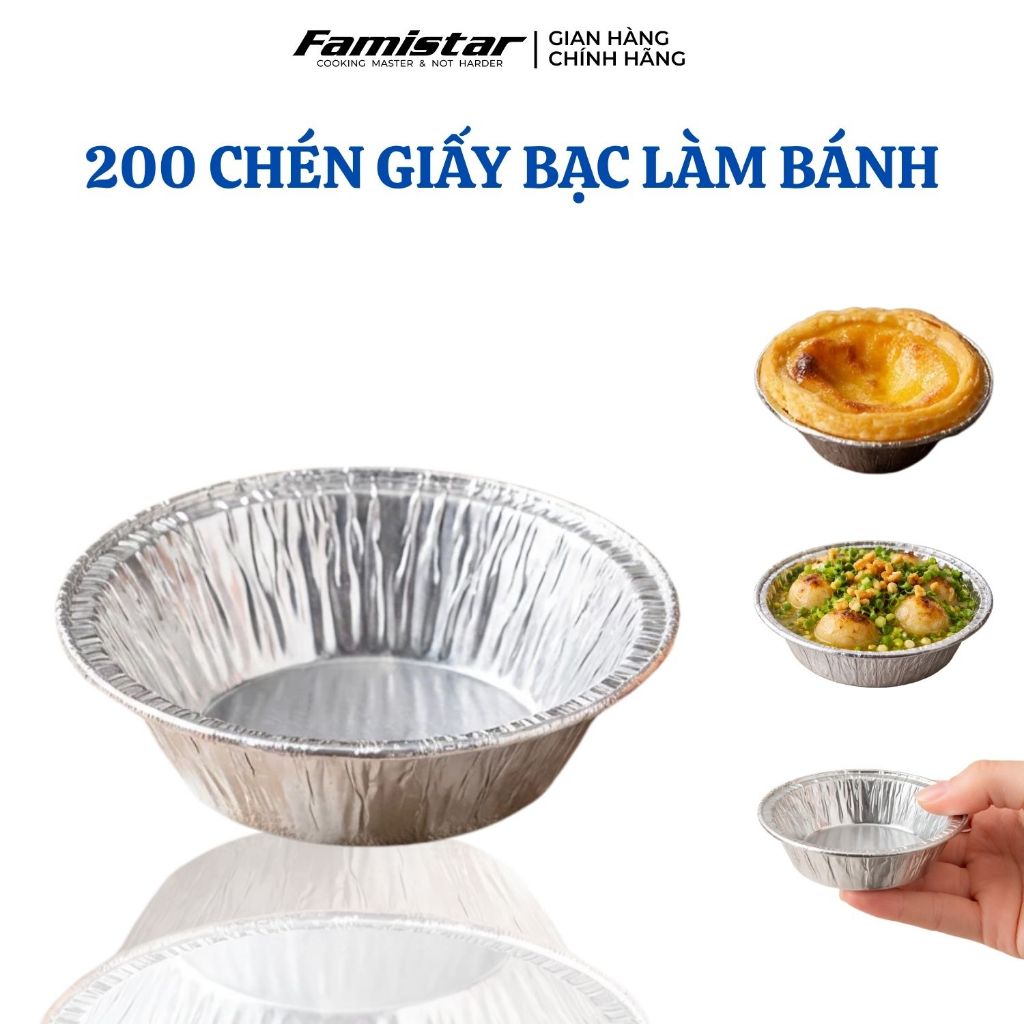 Combo 200 chén khay giấy bạc nướng FAMISTAR, khuôn làm bánh tart giấy bạc nướng GB