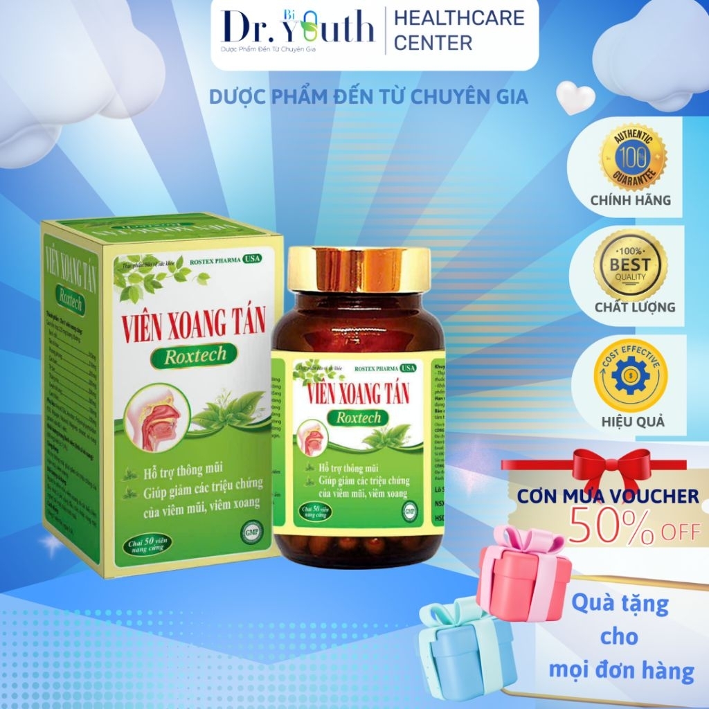 Viên Xoang Tán Roxtech thảo dược giúp giảm viêm xoang, viêm mũi dị ứng, thông mũi, dễ thở - 50 viên