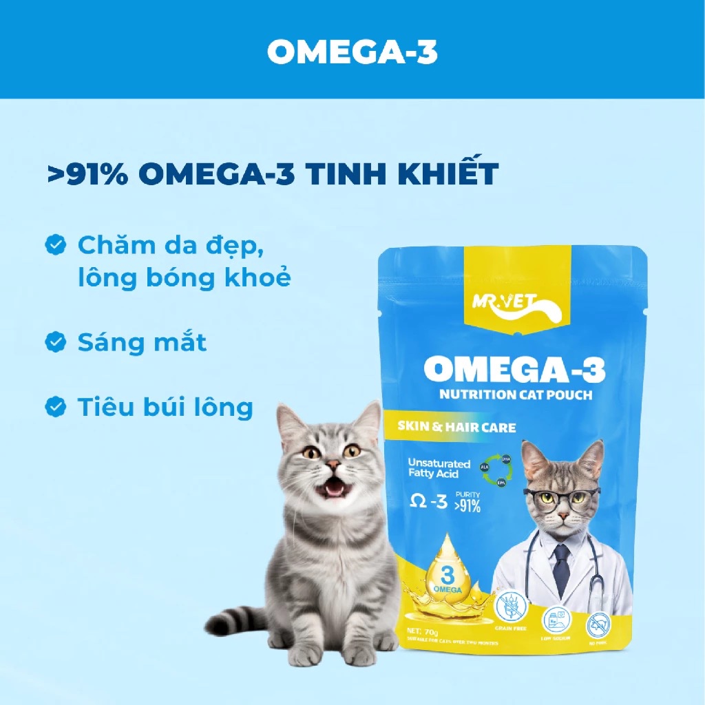 Pate Cho Mèo MRVET Gói 70G 51% Thịt, Bổ Sung Protein, Prebiotics, Taurine, Tăng Cường Sức Đề Kháng