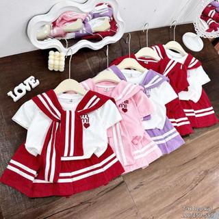 SÉT BỘ VÁY XẾP LY ( CÓ KHĂN ) CỰC XINH XẮN DÀNH CHO BÉ GÁI ,CHẤT LIỆU COTTON MỀM MẠI , SZ TỪ 9-44KG