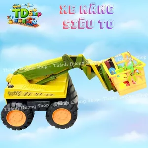 Xe công trình máy xúc cho bé kèm giỏ đồ chơi khủng long – Xe nâng cỡ lớn, bánh siêu to 719-27
