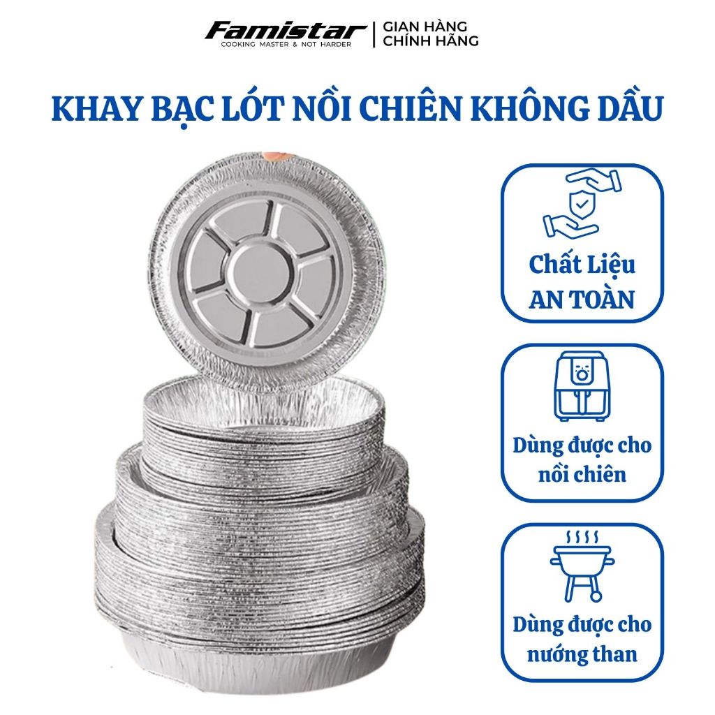 Combo 40 khay bạc lót nồi chiên không dầu FAMISTAR, khay giấy bạc, khay nồi chiên không dầu GB