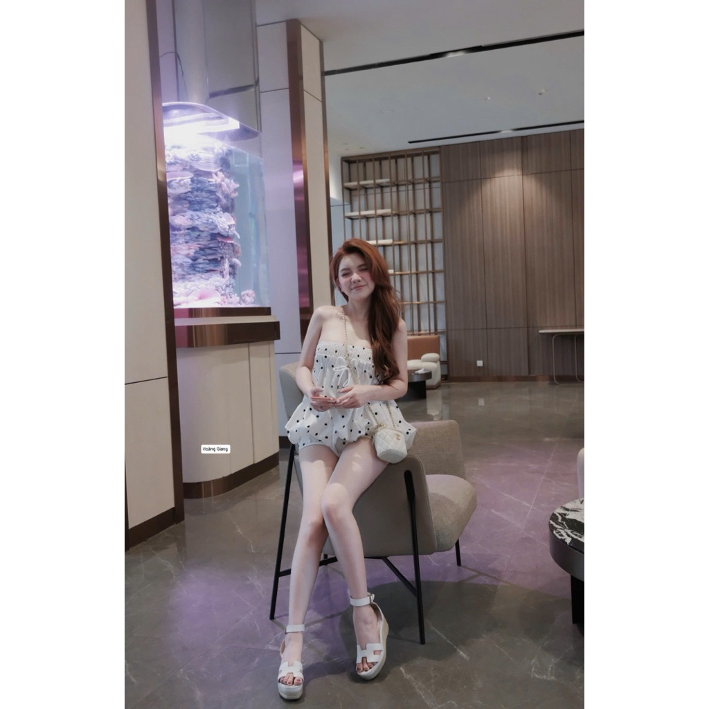 Set chấm bi bồng dáng ngắn siu xinh