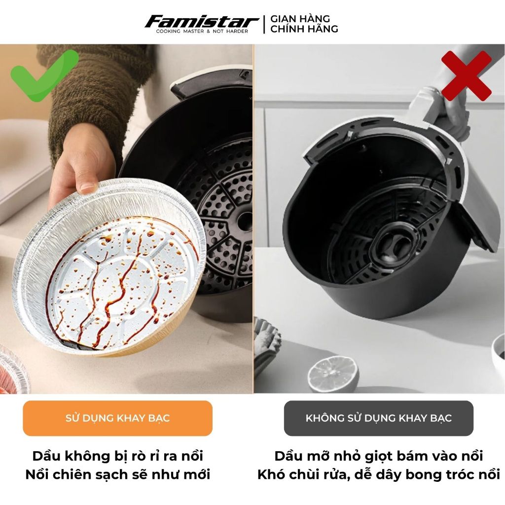 Combo 40 khay bạc lót nồi chiên không dầu FAMISTAR, khay giấy bạc, khay nồi chiên không dầu GB