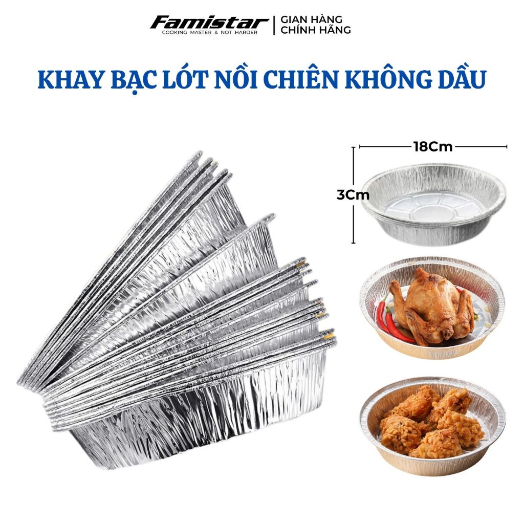 Combo 40 khay bạc lót nồi chiên không dầu FAMISTAR, khay giấy bạc, khay nồi chiên không dầu GB