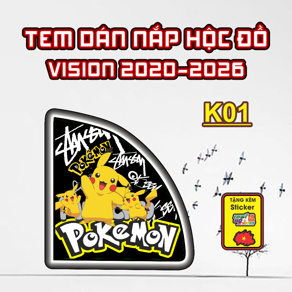 Sticker Dán Nắp Hộc Đồ Xe VISION 2020-2026 Cute - Tem Rời Trang Trí Yếm Khóa Nhựa Nhám Dễ Thương