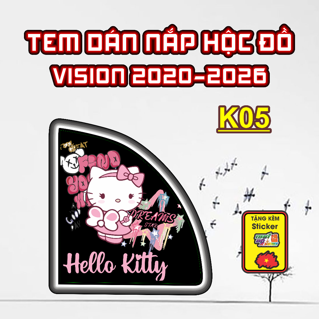 Sticker Dán Nắp Hộc Đồ Xe VISION 2020-2026 Cute - Tem Rời Trang Trí Yếm Khóa Nhựa Nhám Dễ Thương