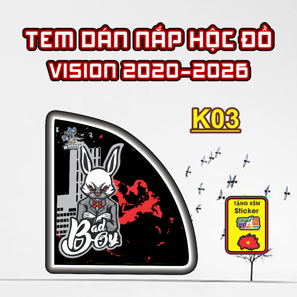 Sticker Dán Nắp Hộc Đồ Xe VISION 2020-2026 Cute - Tem Rời Trang Trí Yếm Khóa Nhựa Nhám Dễ Thương