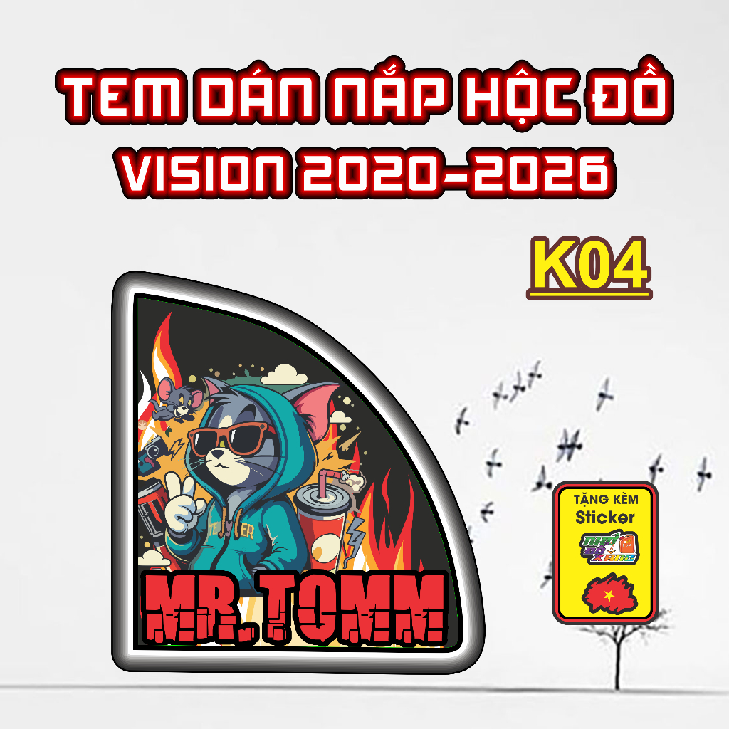 Sticker Dán Nắp Hộc Đồ Xe VISION 2020-2026 Cute - Tem Rời Trang Trí Yếm Khóa Nhựa Nhám Dễ Thương