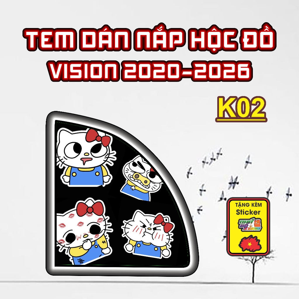 Sticker Dán Nắp Hộc Đồ Xe VISION 2020-2026 Cute - Tem Rời Trang Trí Yếm Khóa Nhựa Nhám Dễ Thương