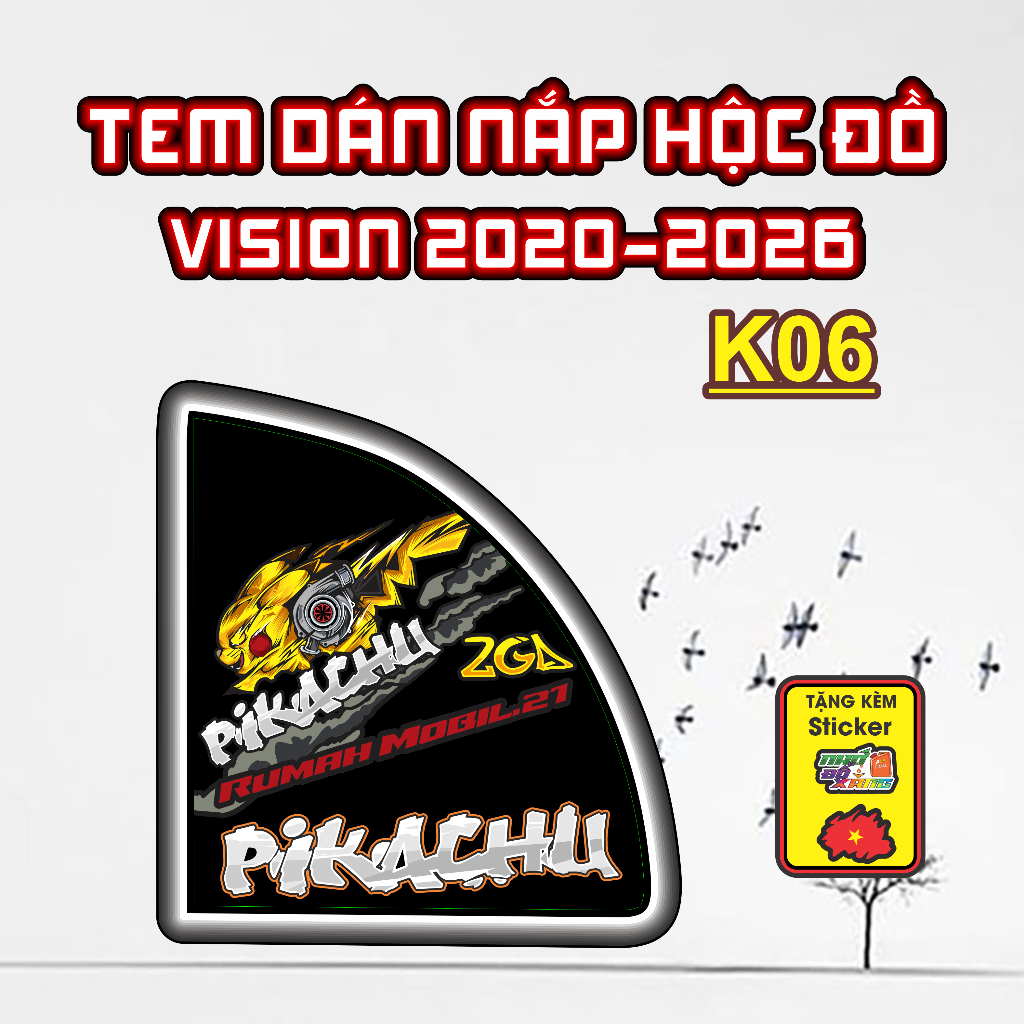 Sticker Dán Nắp Hộc Đồ Xe VISION 2020-2026 Cute - Tem Rời Trang Trí Yếm Khóa Nhựa Nhám Dễ Thương