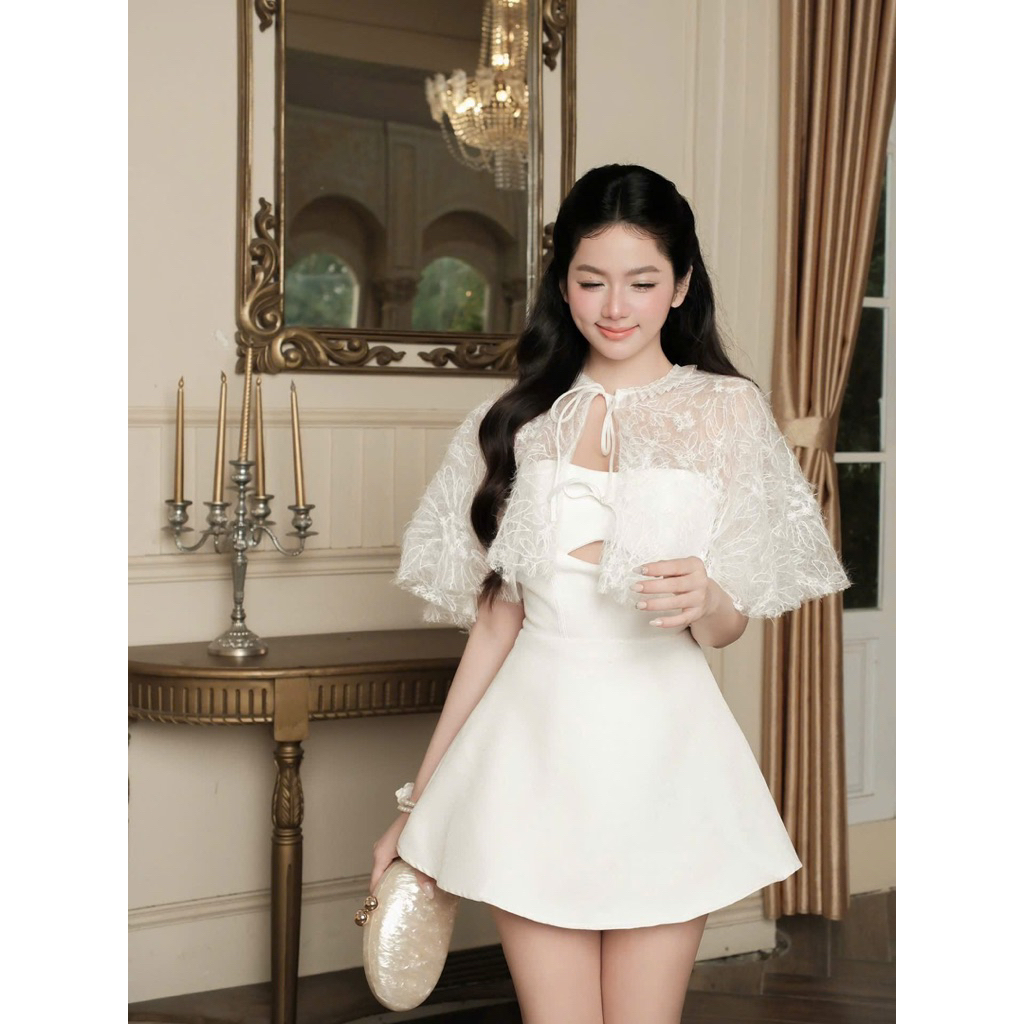 LASY Thời Trang Nữ| Đầm Dự Tiệc Cup Ngực Thắt Nơ Kèm Áo Choàng Lông D0192