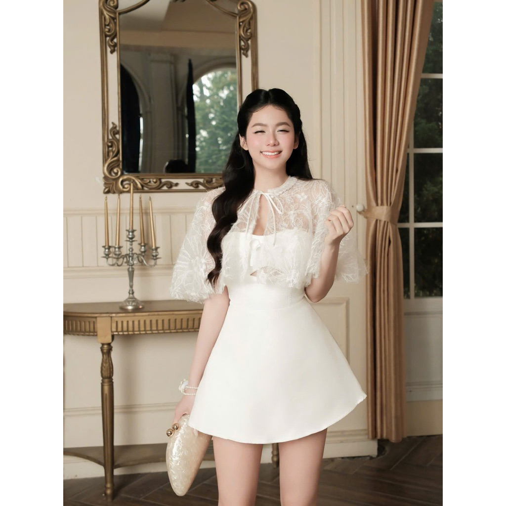 LASY Thời Trang Nữ| Đầm Dự Tiệc Cup Ngực Thắt Nơ Kèm Áo Choàng Lông D0192
