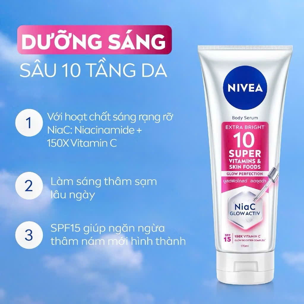 Serum Dưỡng Thể NIVEA 10 Super Vitamins & Skin Foods Sáng Da Mờ Thâm Sau 5 Ngày (170 ml)