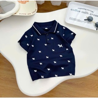 Áo Polo Bé Trai IN Họa Tiết Cún Dễ Thương – Thun Cá Sấu Co Giãn 4 Chiều Thoáng Mát SIZE 9-43kg