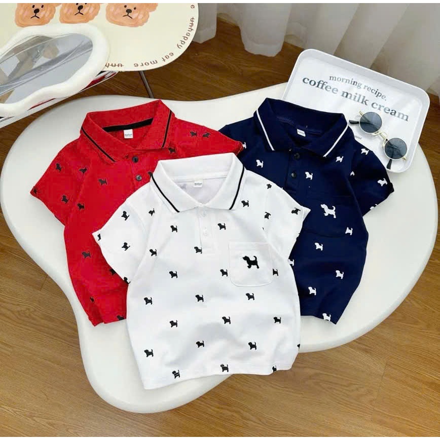 Áo Polo Cho Bé Trai In Hình Chó Chất Liệu Cá Sấu Dành Cho Bé 9-42kg