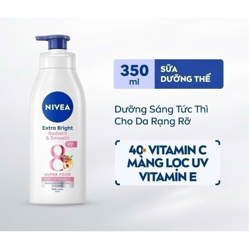 Sữa Dưỡng Thể NIVEA Phục Hồi & Chống Nắng ,Mịn Mượt | Sáng Da Ban Ngày 8 Super Foods  (350 ml)