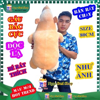 GẤU BÔNG THÚ NHỒI BÔNG HÌNH GẤU BẮC CỰC SIZE 80CM – CHẤT NHUNG MỊN SIÊU MỀM CAO CẤP