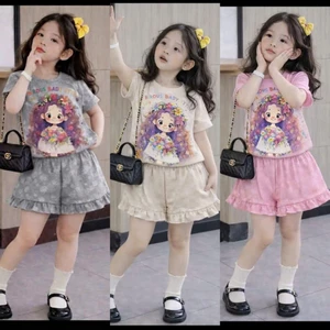 Sét Cộc Tay Cô Gái Quần Phối Bèo Chết Xu 4 Chiều Dành Cho Bé Gái Từ 9-37kg