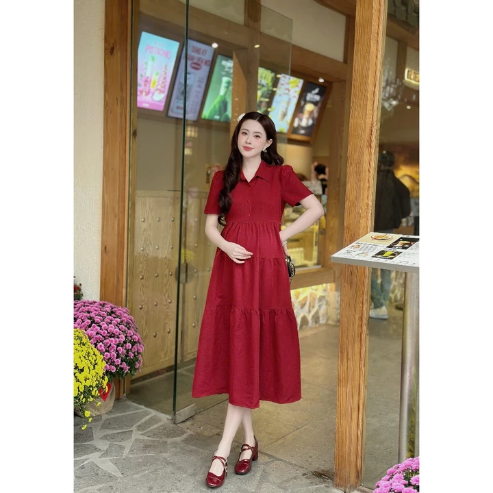 váy bầu đầm bầu MAMI MS291 váy bầu dáng xòe 3 tầng chất liệu text hàn giúp mẹ bầu mặc lên vừa thoải mái dễ chịu đi làm