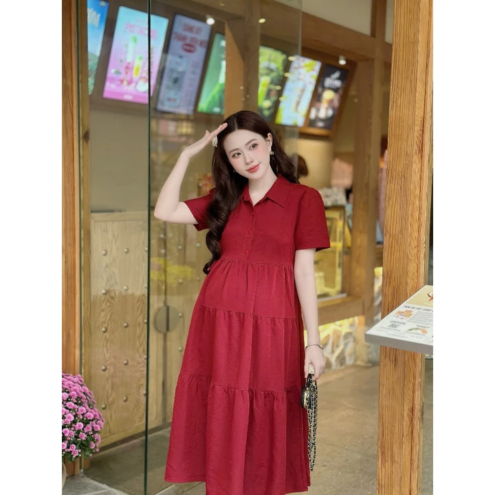 váy bầu đầm bầu MAMI MS291 váy bầu dáng xòe 3 tầng chất liệu text hàn giúp mẹ bầu mặc lên vừa thoải mái dễ chịu đi làm