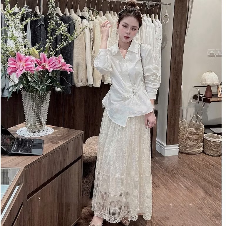 [HÀNG QC/ LOẠI 1] Áo Sơ Mi Cổ Đức Dài Tay Thiết Kế Vạt Lệch Cài Khuy Sang Chảnh Đi Chơi Dự Tiệc Xinh Xắn (B225)