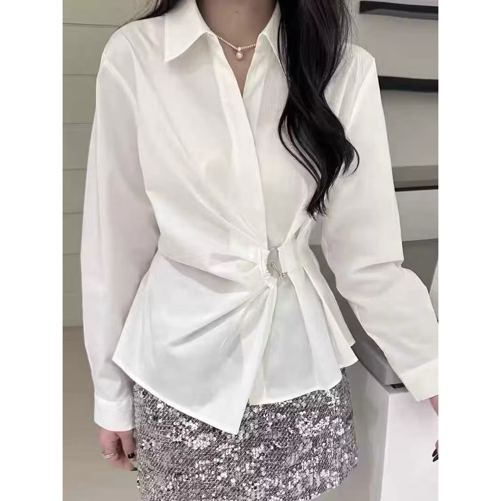 [HÀNG QC/ LOẠI 1] Áo Sơ Mi Cổ Đức Dài Tay Thiết Kế Vạt Lệch Cài Khuy Sang Chảnh Đi Chơi Dự Tiệc Xinh Xắn (B225)