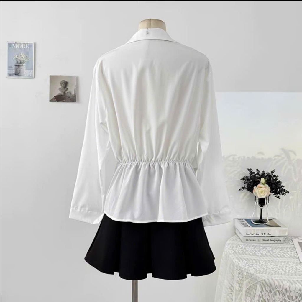 [HÀNG QC/ LOẠI 1] Áo Sơ Mi Cổ Đức Dài Tay Thiết Kế Vạt Lệch Cài Khuy Sang Chảnh Đi Chơi Dự Tiệc Xinh Xắn (B225)