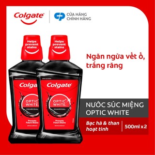 Bộ 2 Nước súc miệng Colgate trắng răng Optic White than hoạt tính 500ml