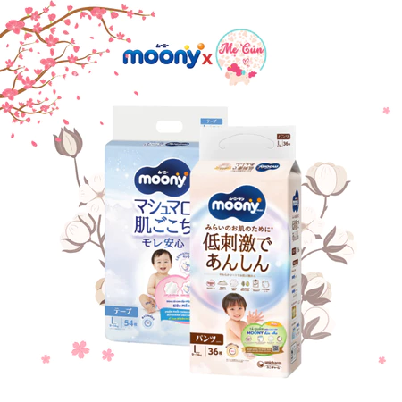 Tã quần, dán Moony Natural bông hữu cơ NB62/S58/M46/L38/XL32