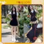 Set Váy Yếm Cổ V Đính Nơ Mix Áo polo Tiểu Thư, Set Đồ Tiểu Thư Siêu Xinh