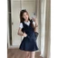 Set Váy Yếm Cổ V Đính Nơ Mix Áo polo Tiểu Thư, Set Đồ Tiểu Thư Siêu Xinh