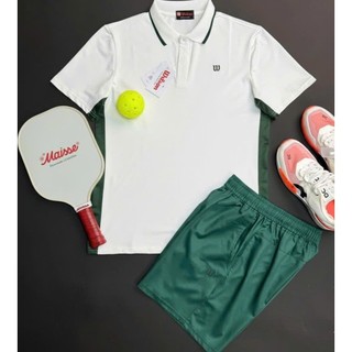 Bộ Thể Thao Nam Wilson Polo Trắng Viền Xanh + Quần Short Xanh | Pickleball Tennis Chính Hãng 2026 Mới