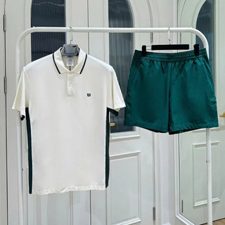 Bộ Thể Thao Nam Wilson Polo Trắng Viền Xanh + Quần Short Xanh | Pickleball Tennis Chính Hãng 2026
