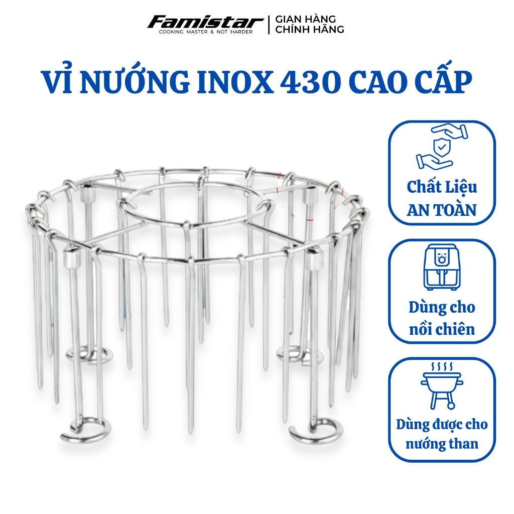 Combo 24 xiên và Vỉ nướng thị nồi chiên không dầu, inox chất lượng cao Famistar